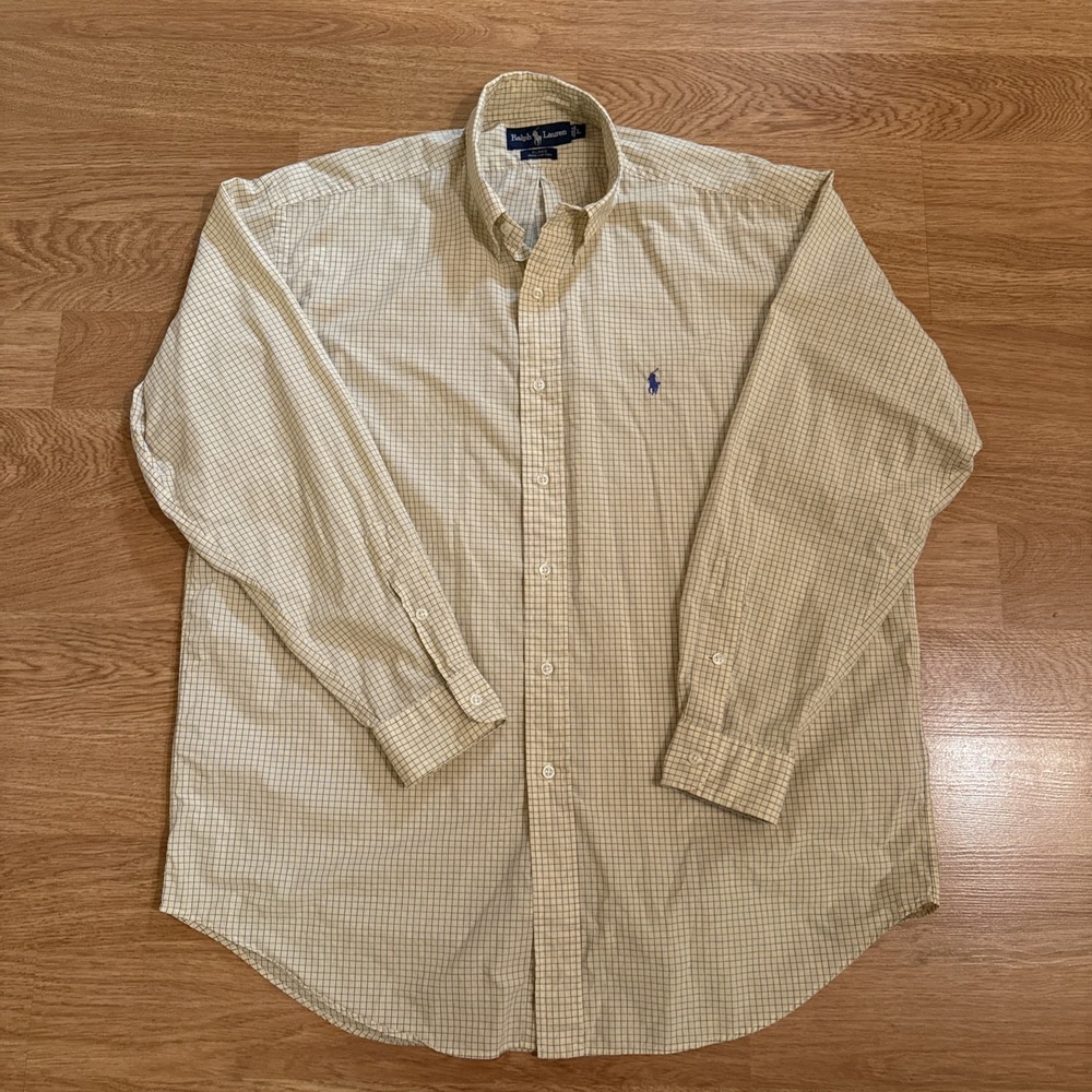 Polo Ralph Lauren‎ Shirt Men's Blake Large Yellow Plaid 100% Cotton Preppy